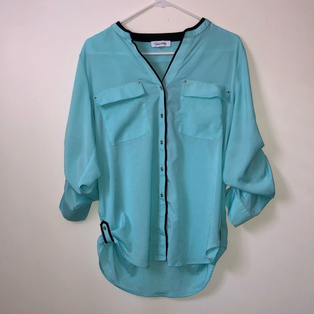 Calvin Klein Roll Tab Sleeve Blouse